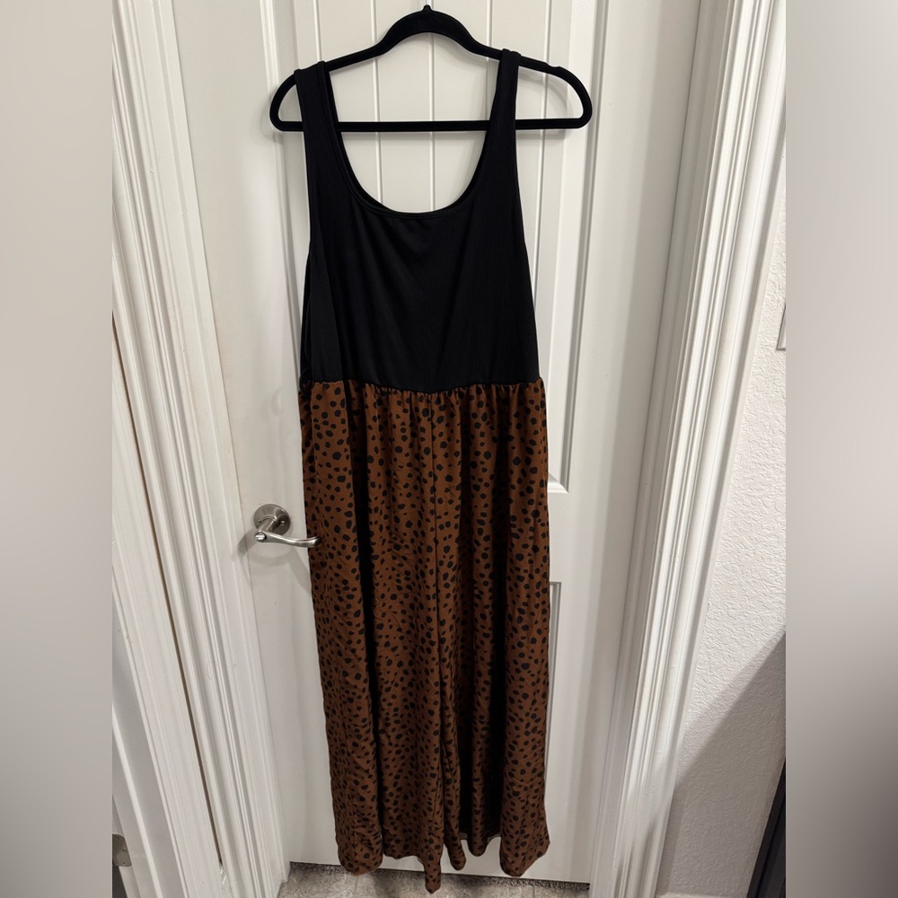 Shein Plus Size 4X (20) Black and Brown Leopard Jumpsuit